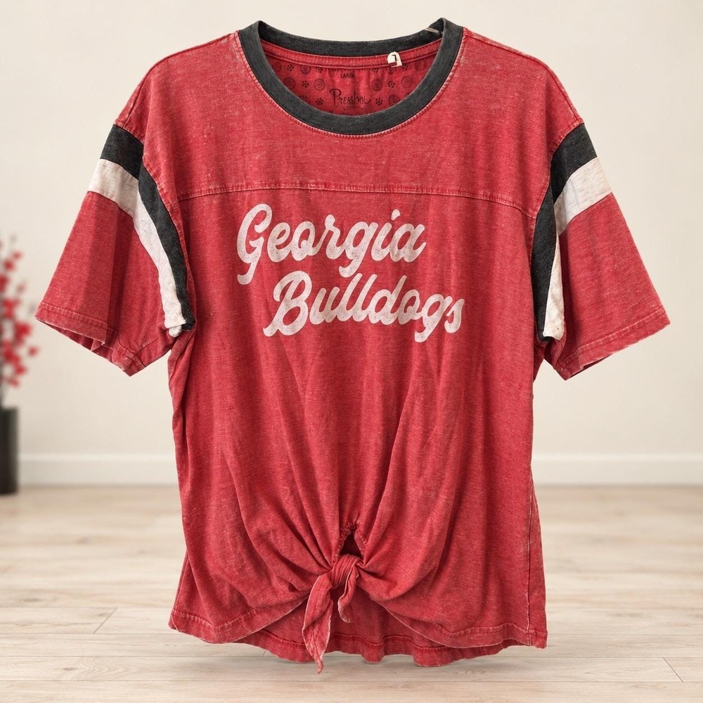 Pressbox Georgia Bulldogs Shirt Women's Large Red Tie Front UGA Football Tee